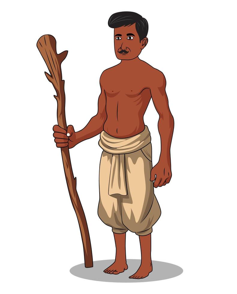 A poor man holding a stick in a hand cartoon character design vector
