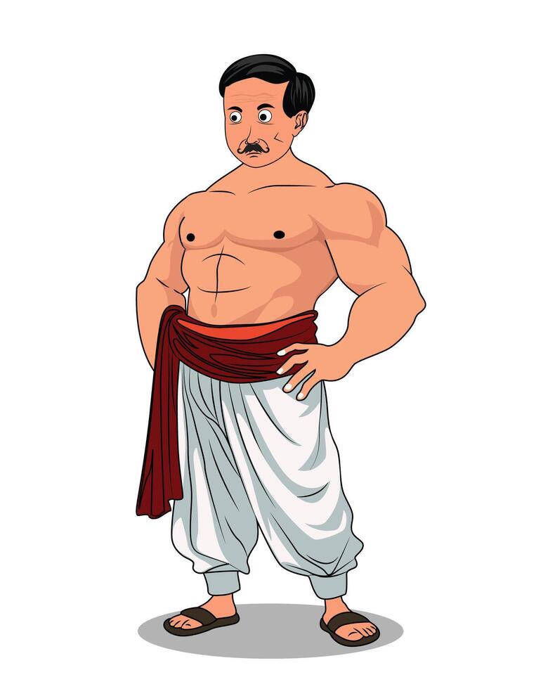 A bodybuilder village man cartoon character design vector
