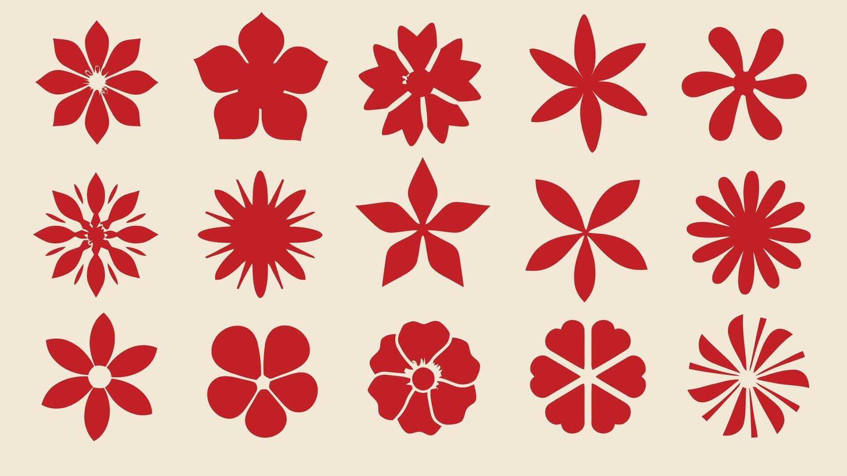 a set of red flower silhouettes vector