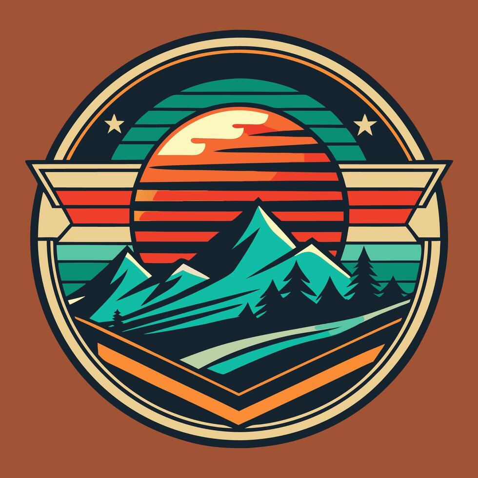 A mountain with a sunset in the background vector