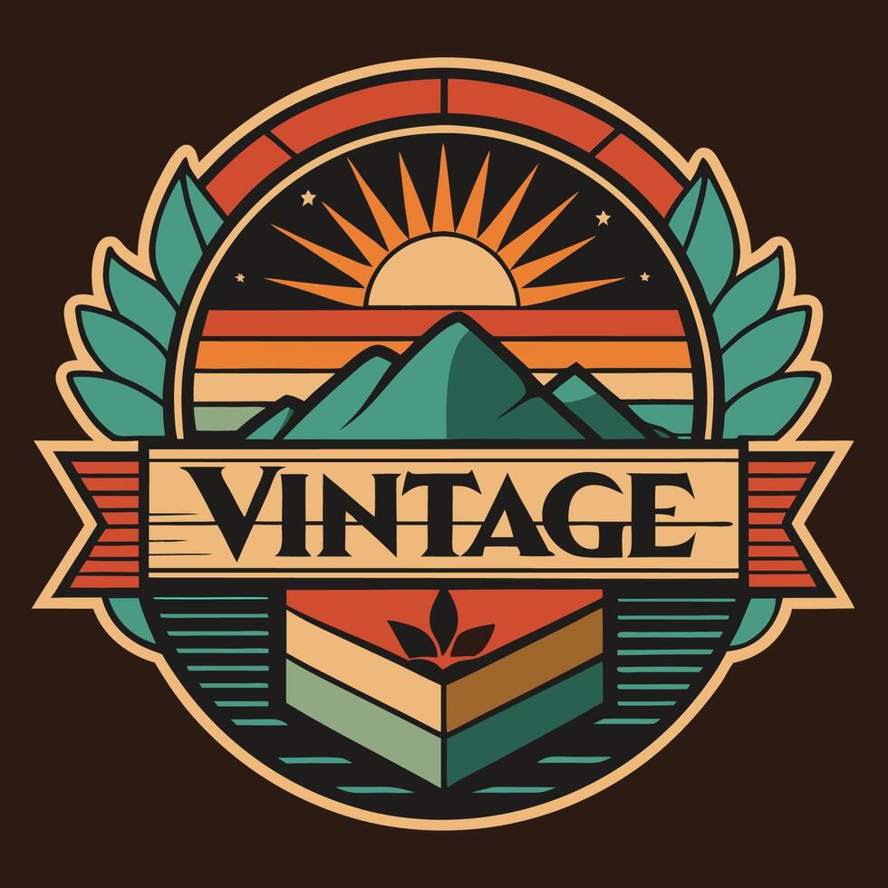 Vintage logo design with mountains and sun vector