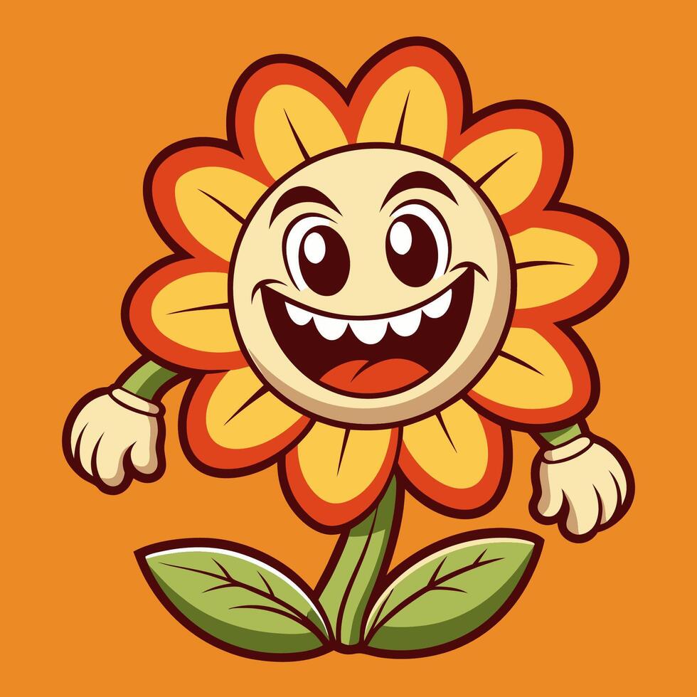 A cartoon flower with a big smile and arms vector