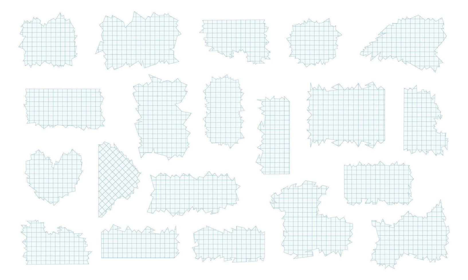 Set of torn paper sheets with uneven edges. Torn squared paper. illustrations. vector