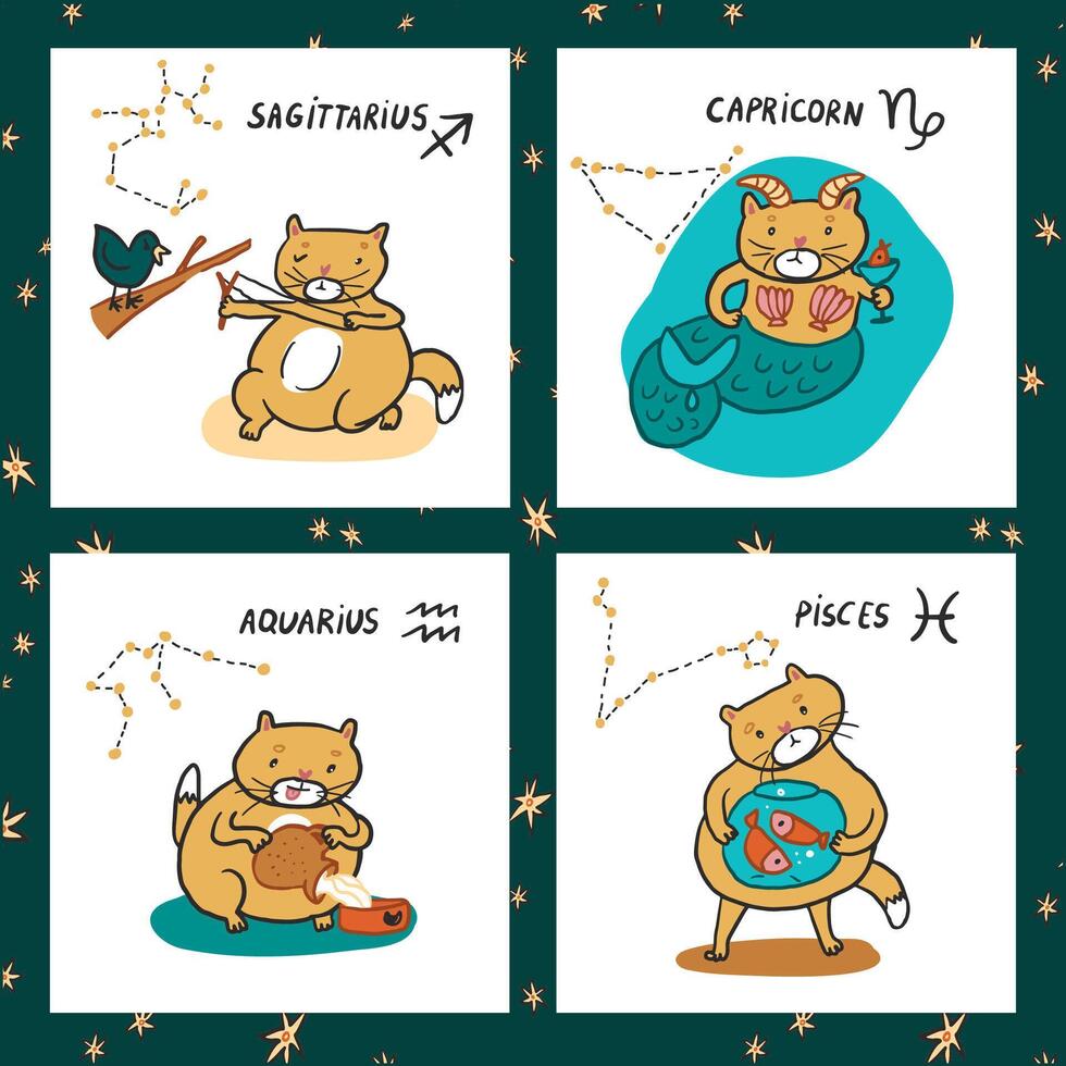 Cat zodiac astrology illustrations collection. vector