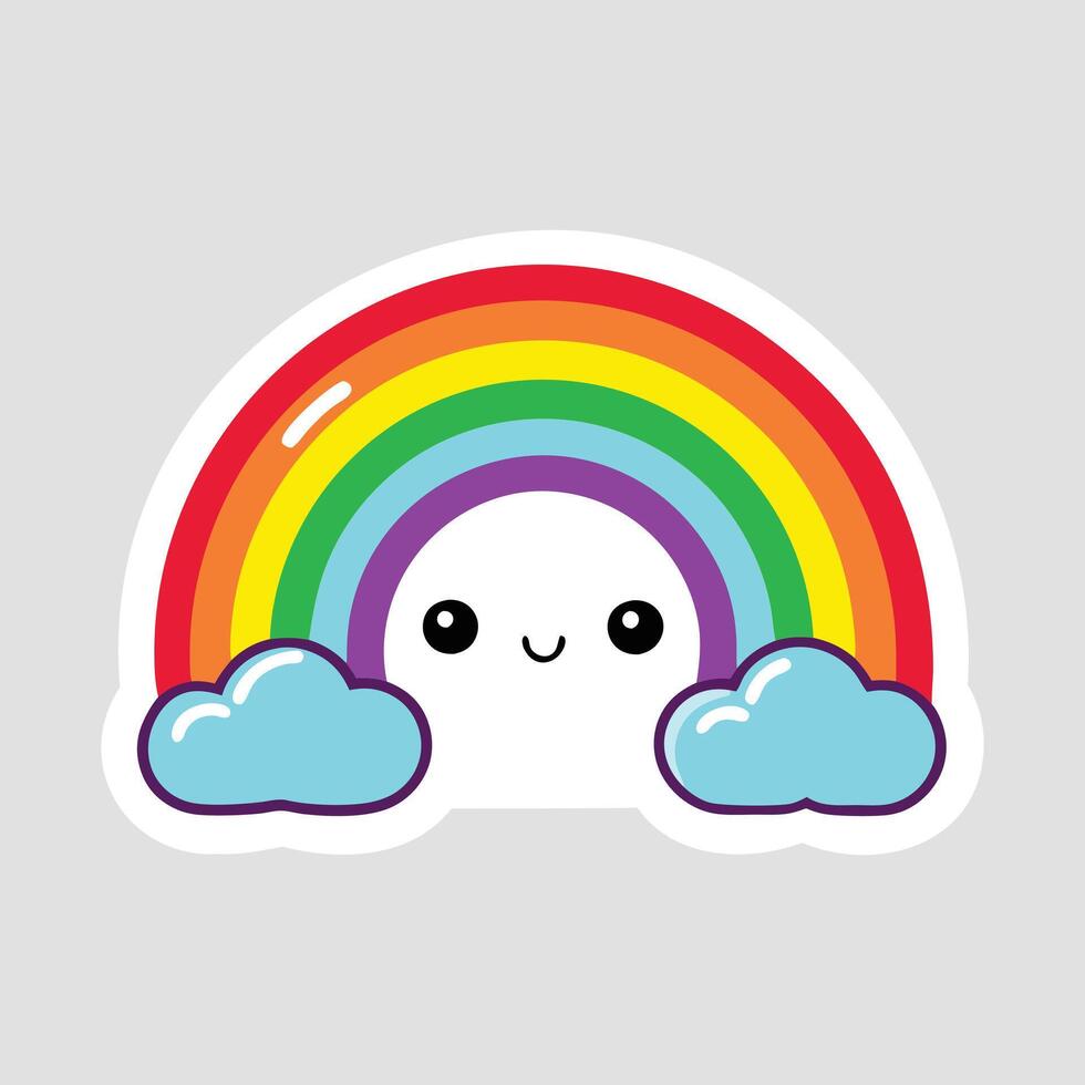 A sticker with a rainbow and clouds vector