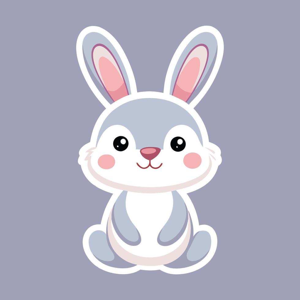 A cute bunny with big eyes and ears on a purple background vector