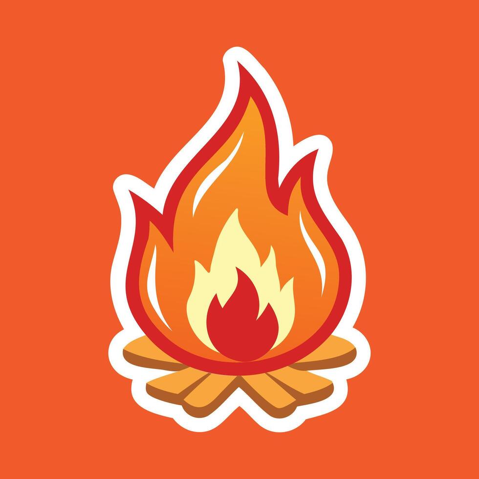 A sticker of a campfire on an orange background vector