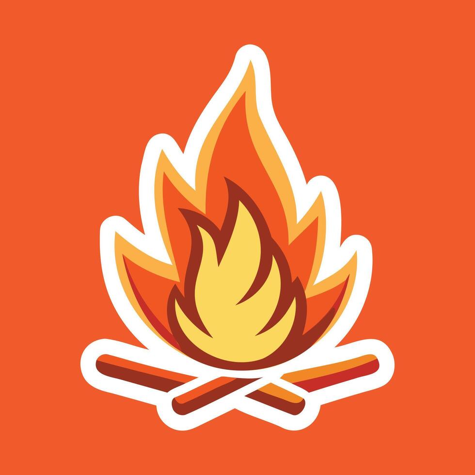 A sticker of a campfire on an orange background vector