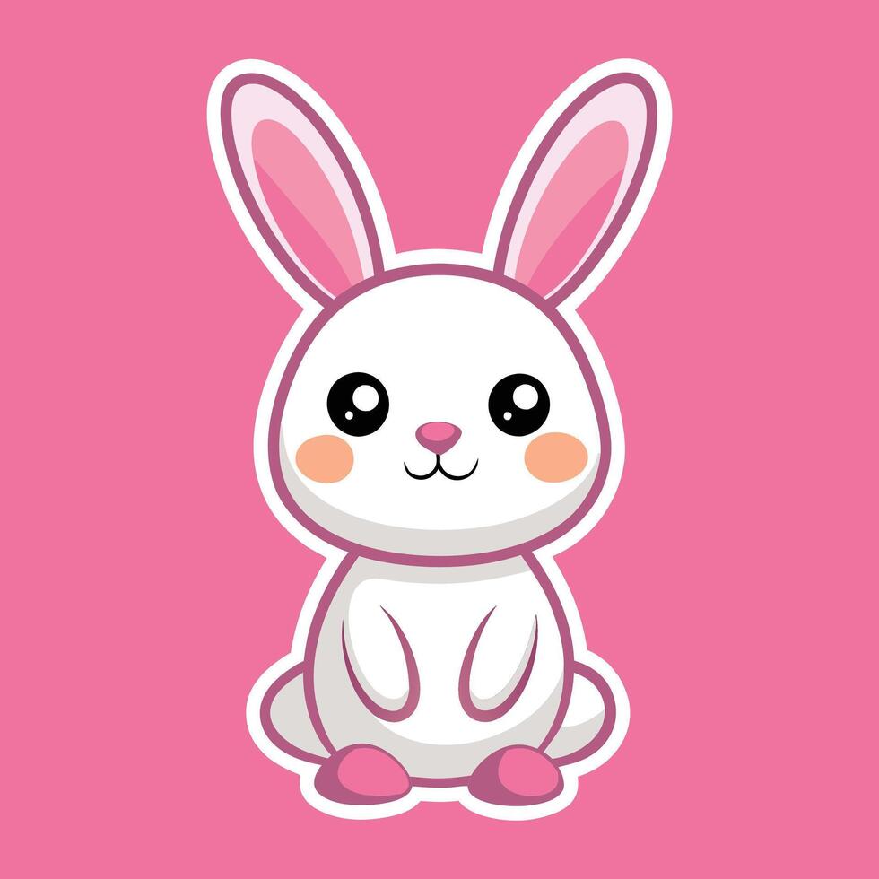 A cute white rabbit on a pink background vector