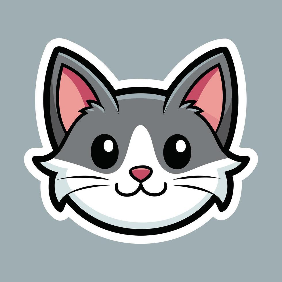 A gray and white cat sticker vector
