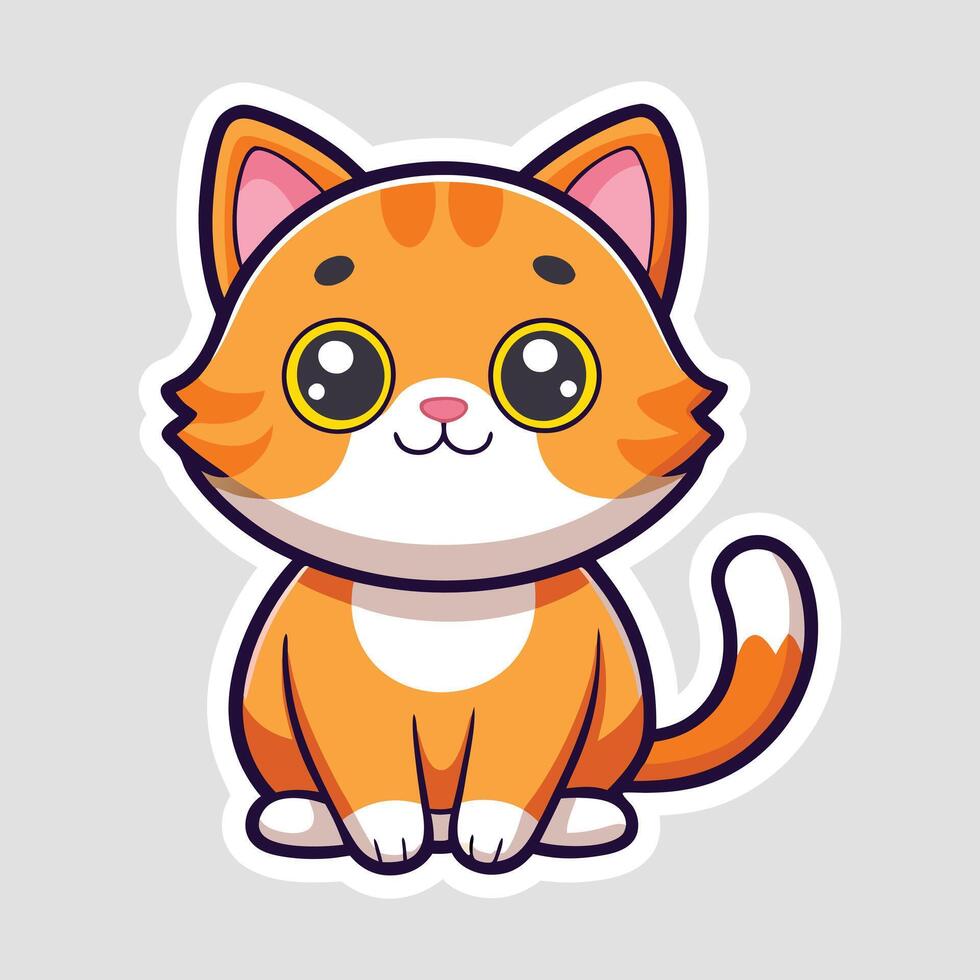 Sticker of cute orange cat with big eyes vector