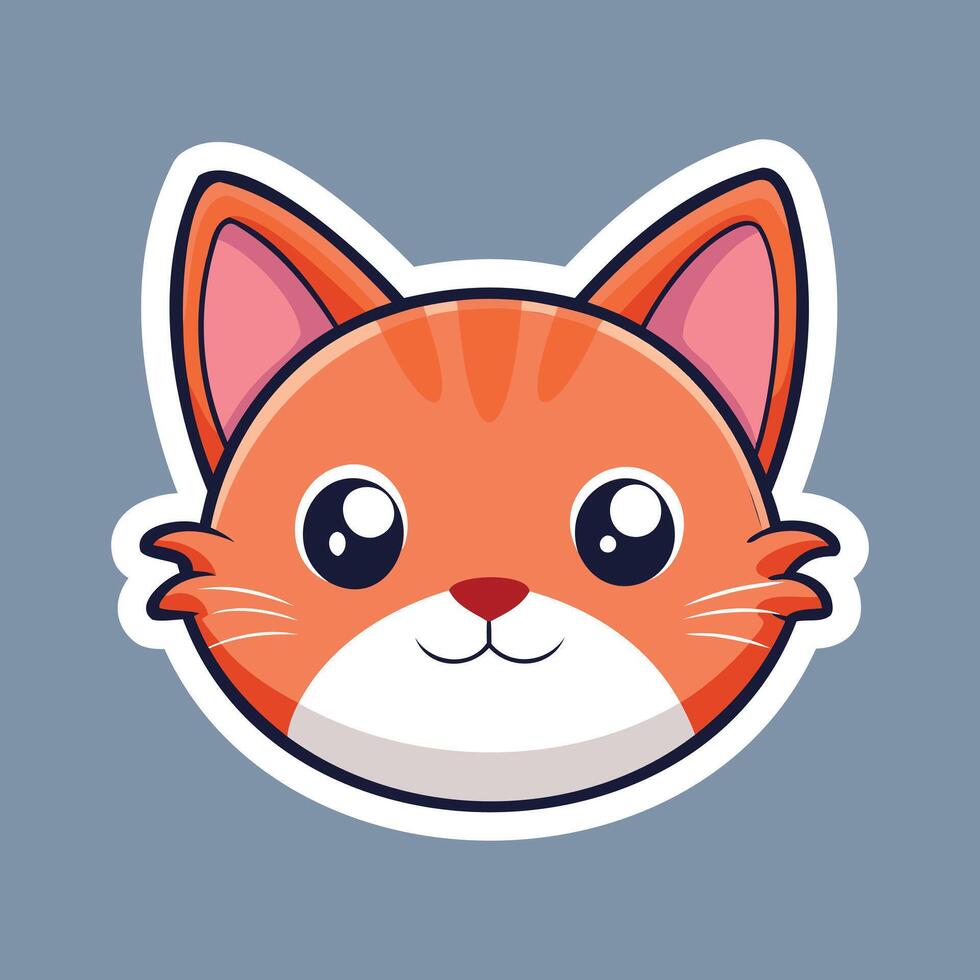 A cute orange cat head sticker on a blue background vector