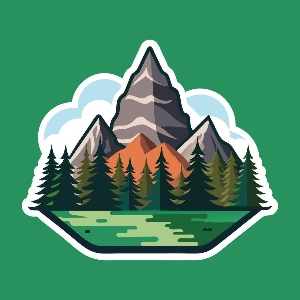 Mountain landscape with pine trees and mountains vector