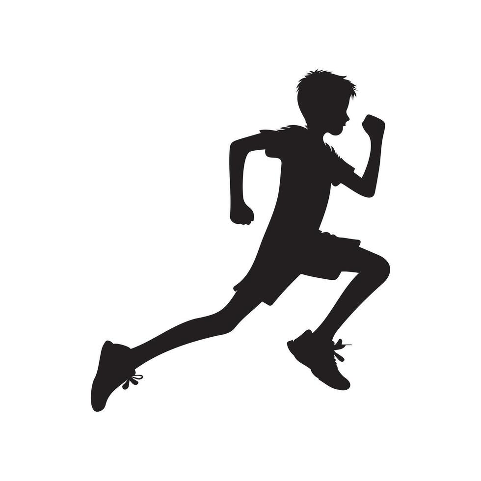 Silhouette of a boy running in the distance vector