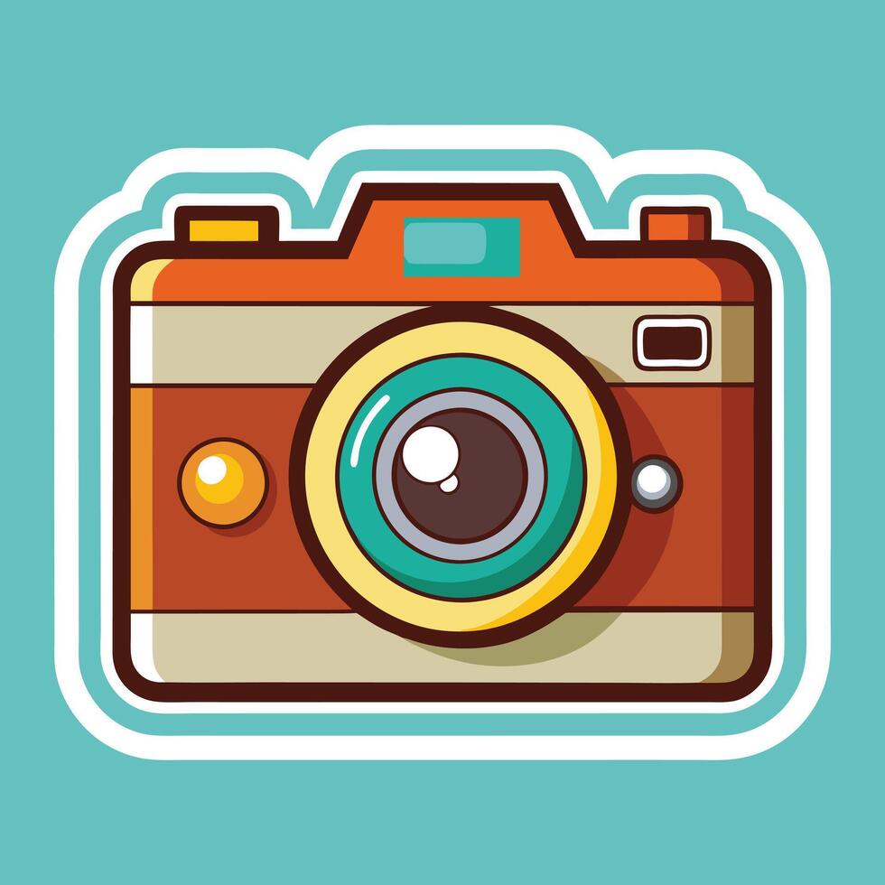 A sticker of a camera with a blue background vector