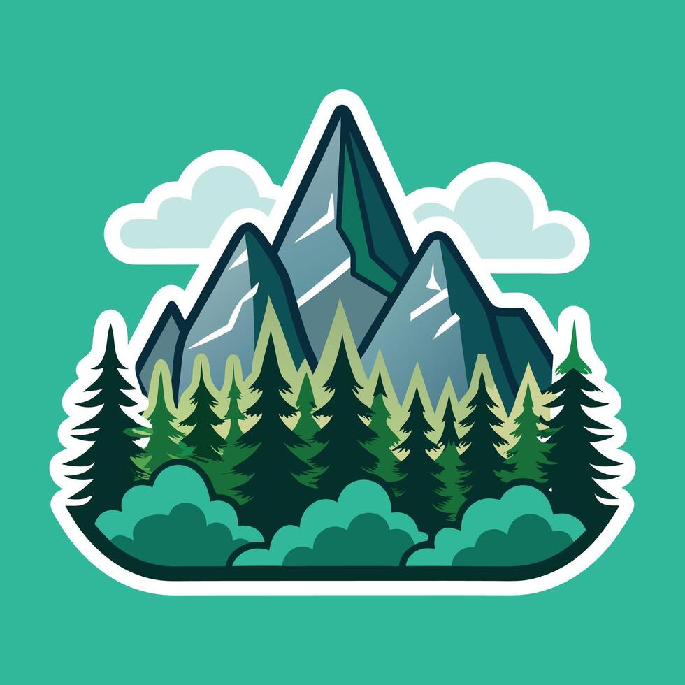 Mountain landscape with trees and clouds vector