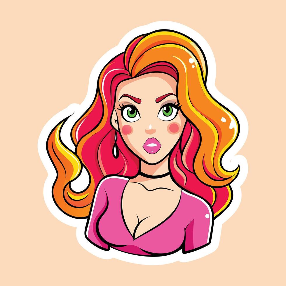 A cartoon woman with long red hair and big eyes vector