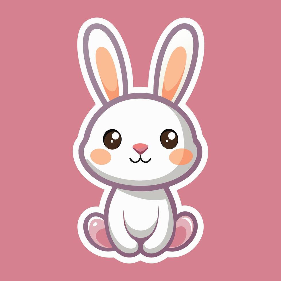 A cute bunny sticker on a pink background vector