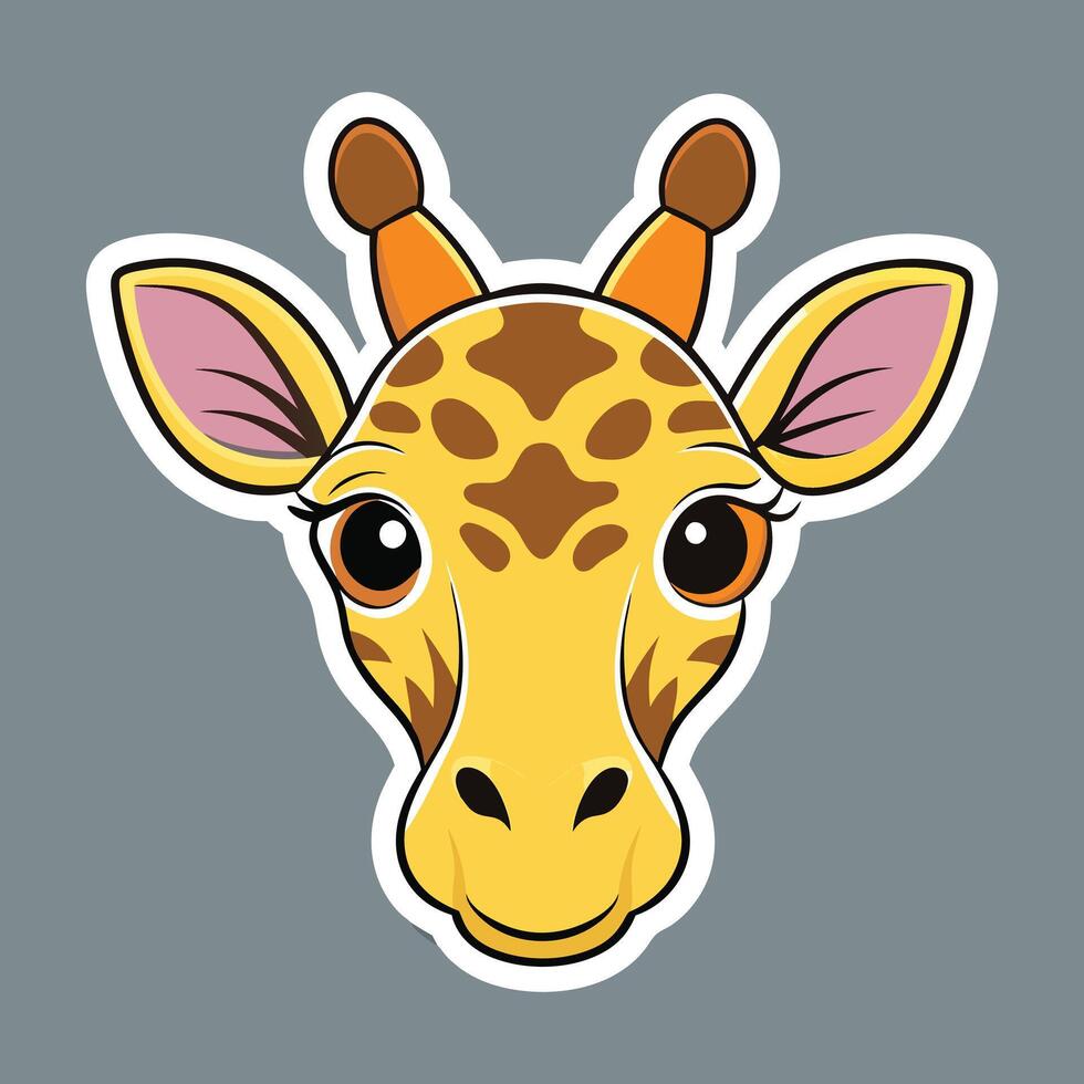 A giraffe head sticker on a gray background vector