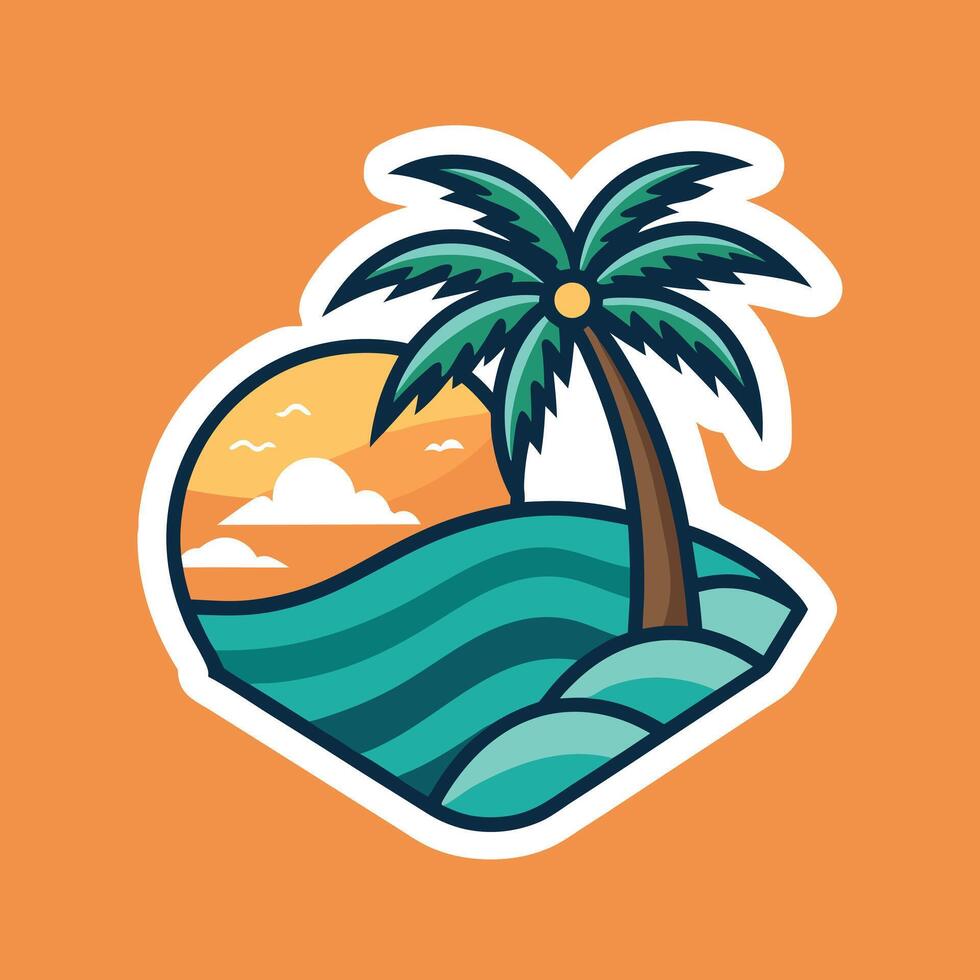 Tropical island palm tree sunset sunset illustration vector