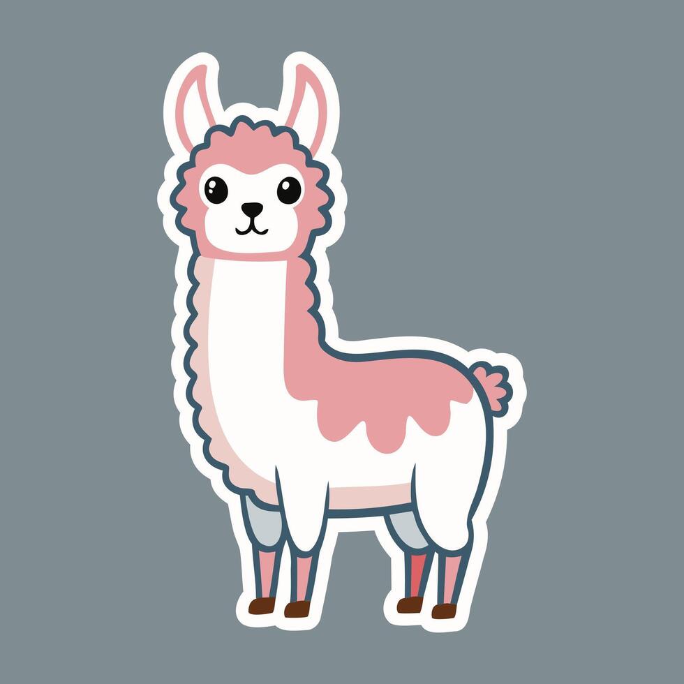 A pink llama sticker on a gray background vector