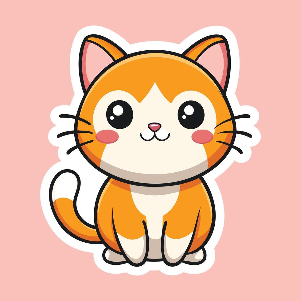 A cute orange cat sticker on a pink background vector