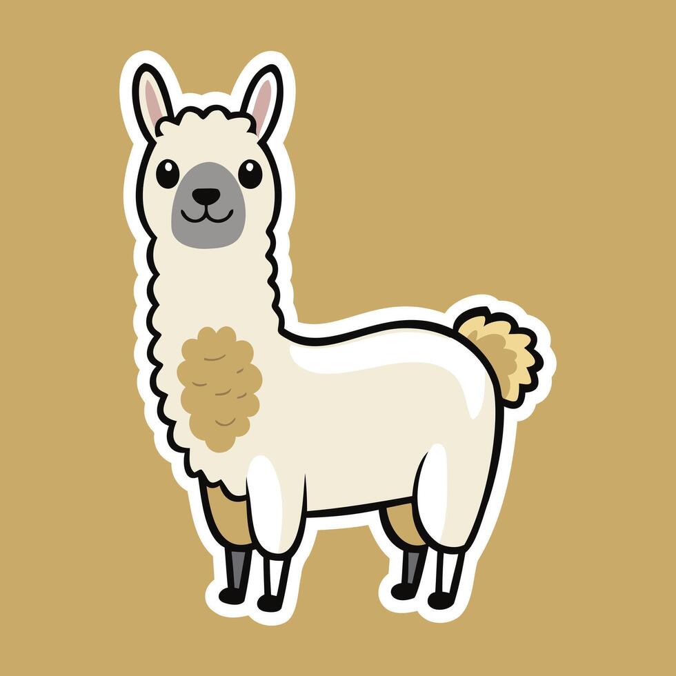 A cute llama sticker on a brown background vector