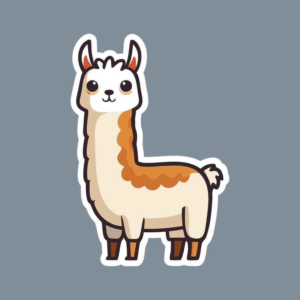 A cute llama sticker on a gray background vector