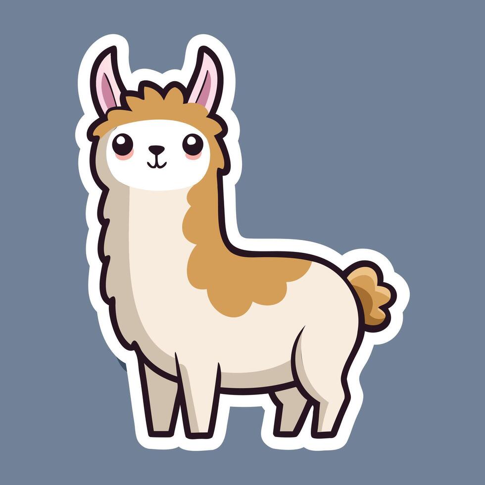 A cute llama sticker on a blue background vector