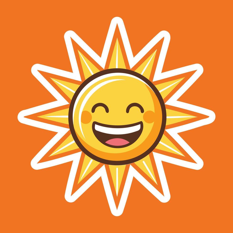 A cartoon sun with a smile on an orange background vector