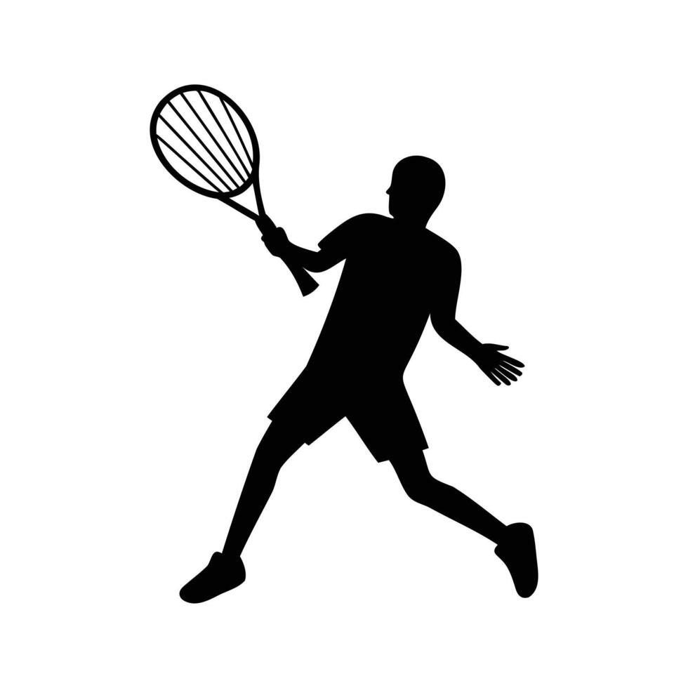 Silhouette of a man playing tennis on a white background vector
