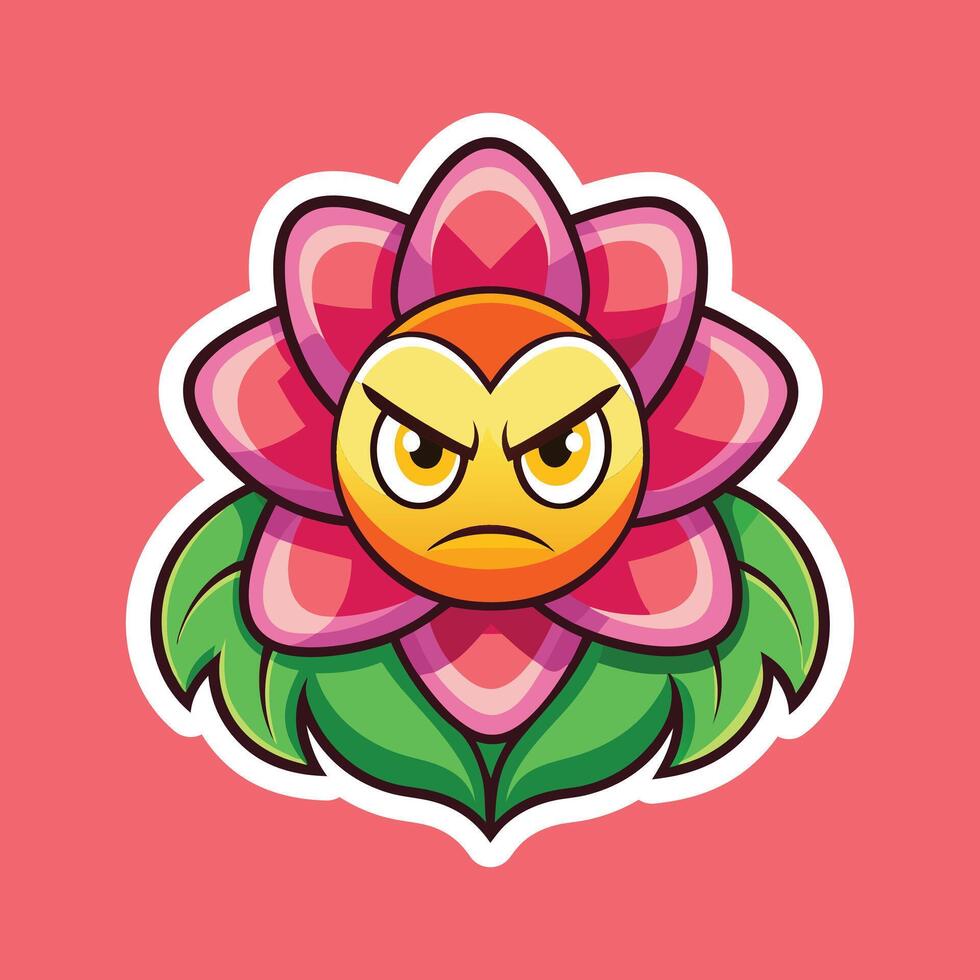 A cartoon flower with an angry face vector