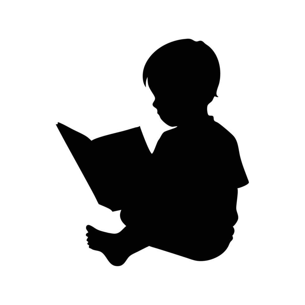 Silhouette of a child reading a book vector
