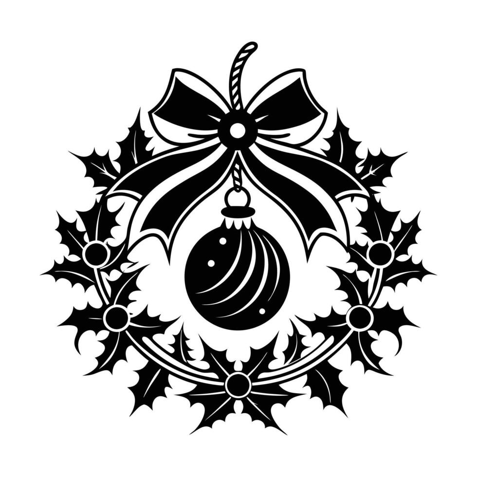 Christmas wreath with holly and bauble vector