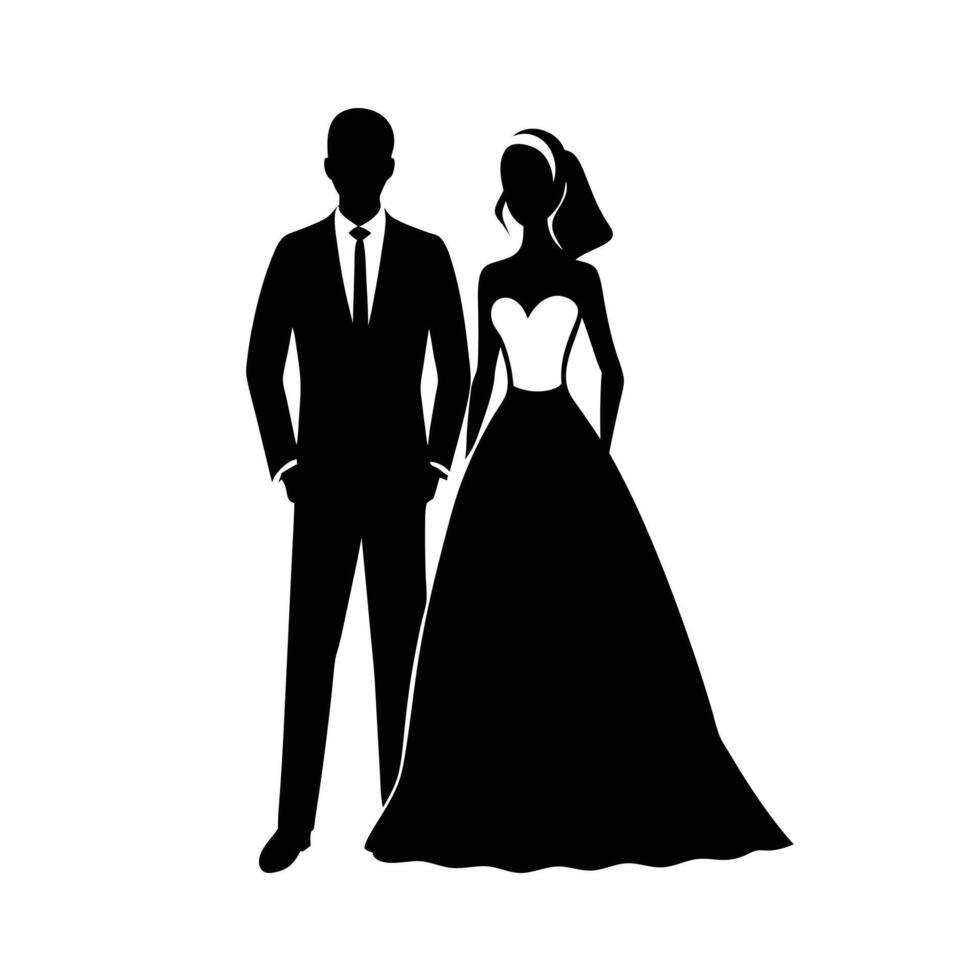 A silhouette of a bride and groom in formal attire vector