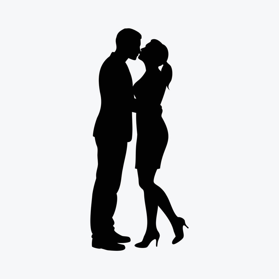 Silhouette of a man and woman kissing on a white background vector