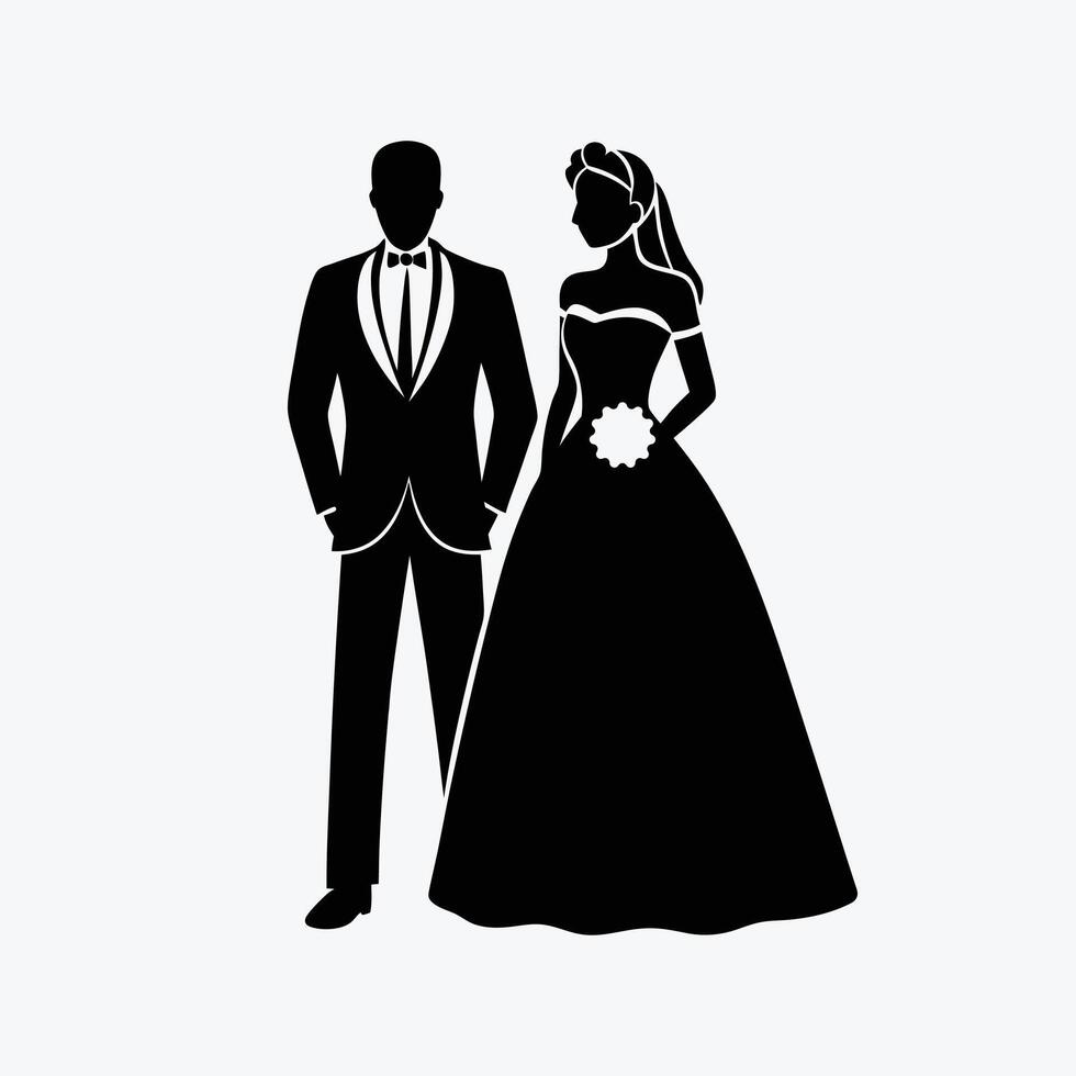 A silhouette of a bride and groom vector