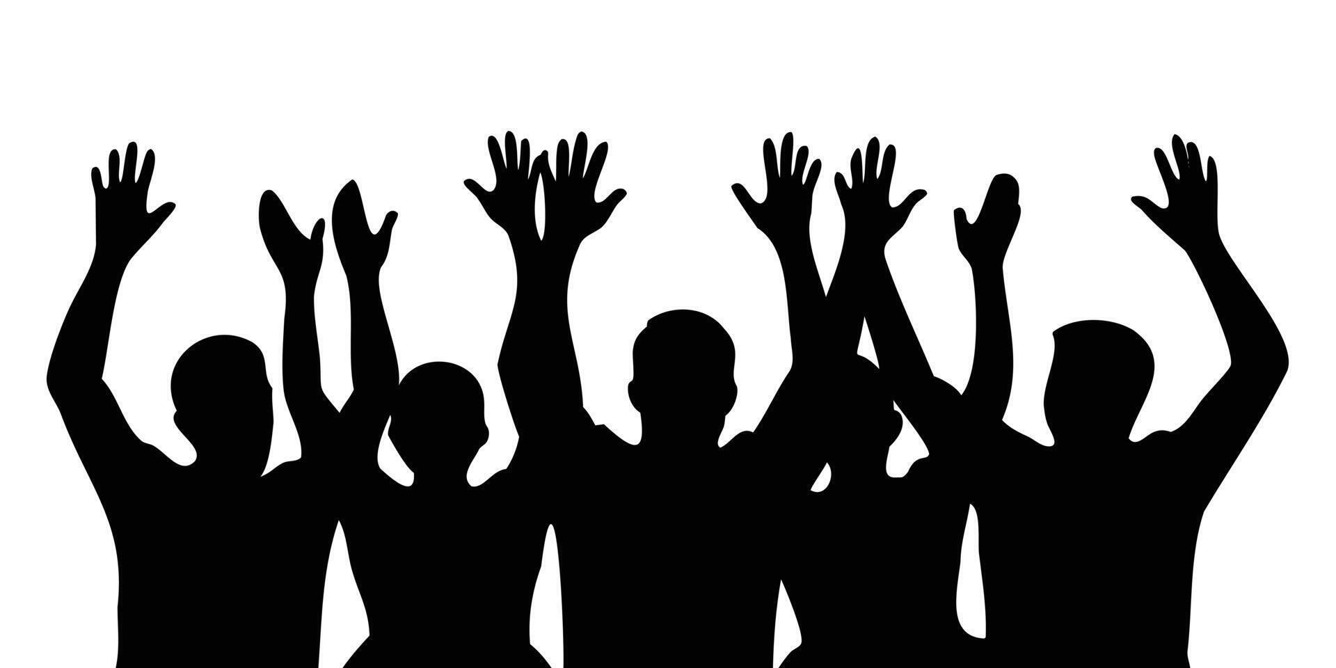 Silhouette of people raising their hands vector