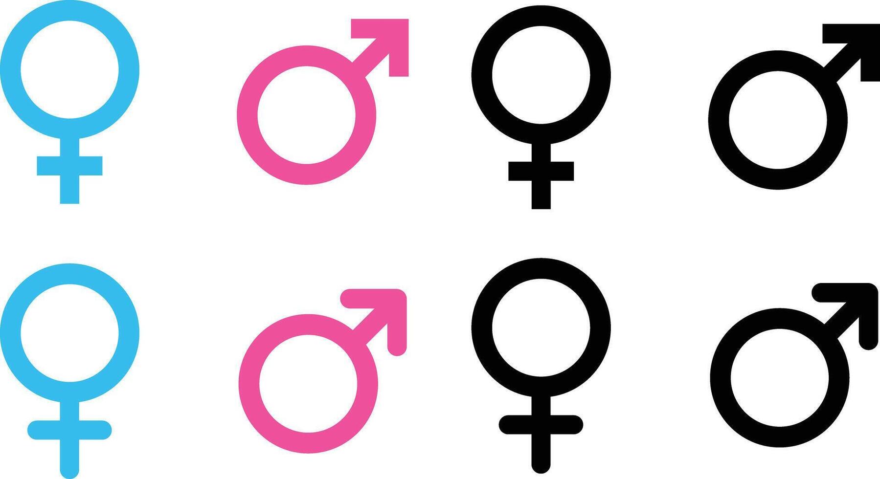 Gender symbols. Male, female sex sign gender equality icon in flat set for apps or website arrow up and down position men women toilet WC design isolated on vector