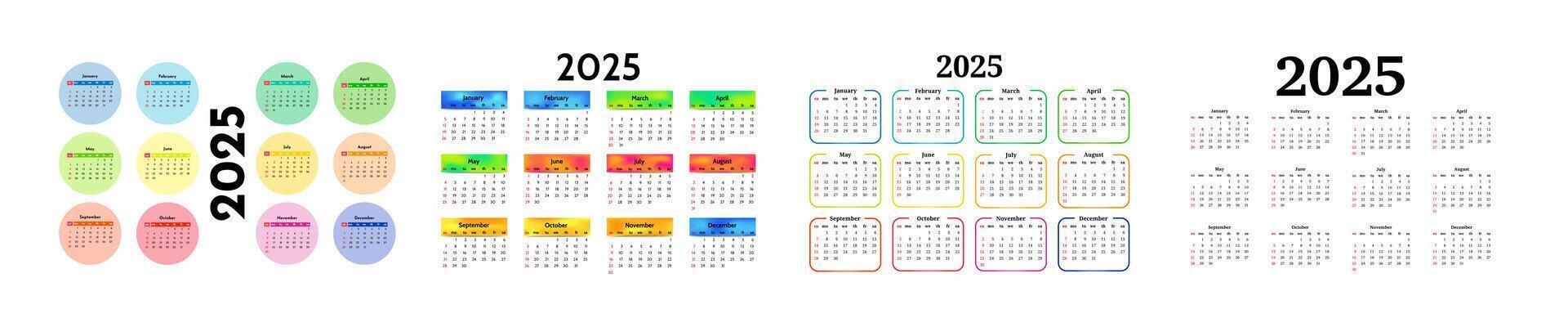 Set of calendars for 2025 isolated on a white background vector