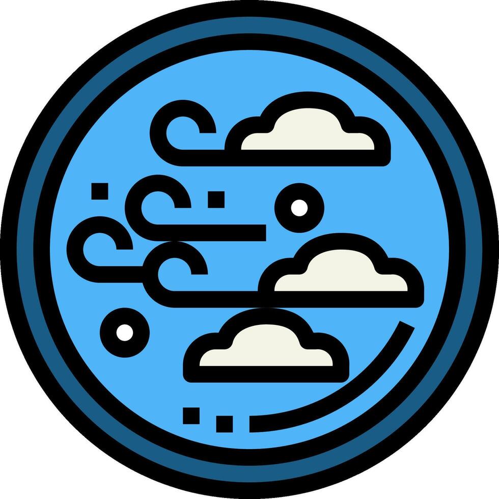 A blue circle with clouds and a sun vector