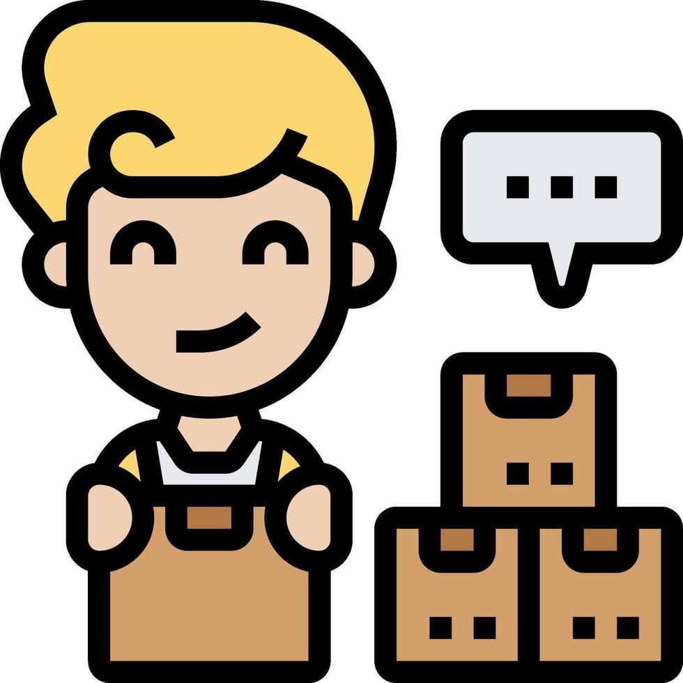 A man holding boxes and a speech bubble vector
