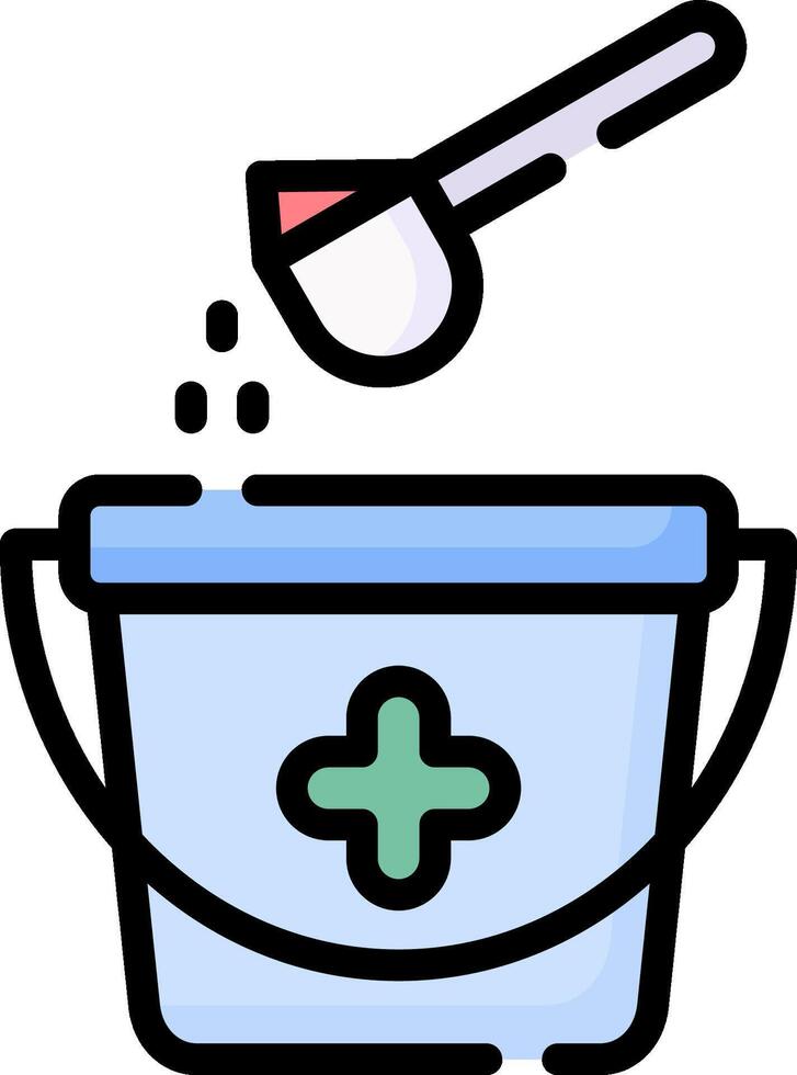 A bucket with a spoon and a medicine in it vector