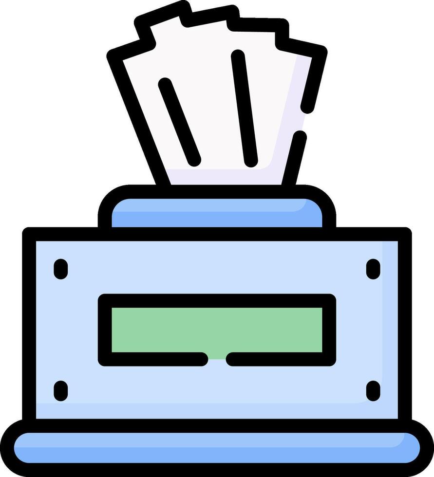 A tissue dispenser with a paper towel on top vector