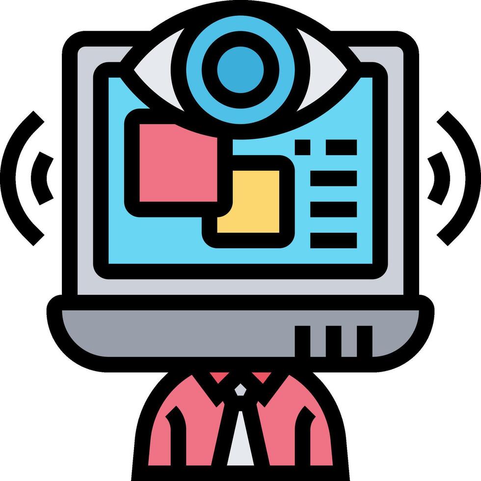 A cartoon man with a computer monitor and an eye vector
