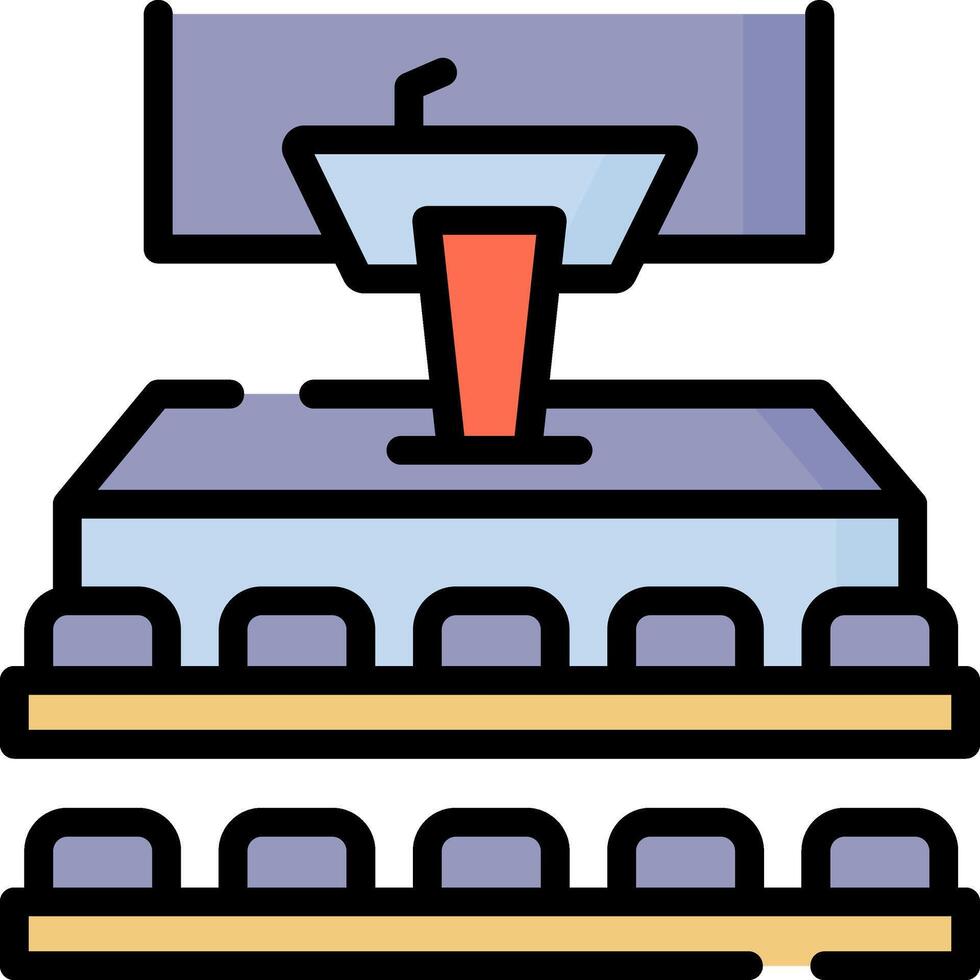 A speaker is standing on a podium with a microphone vector