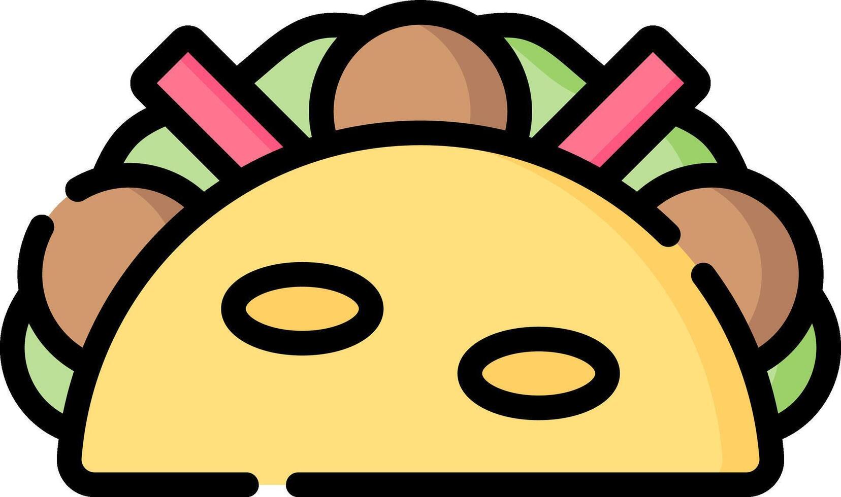 A cartoon taco with a face and a nose vector
