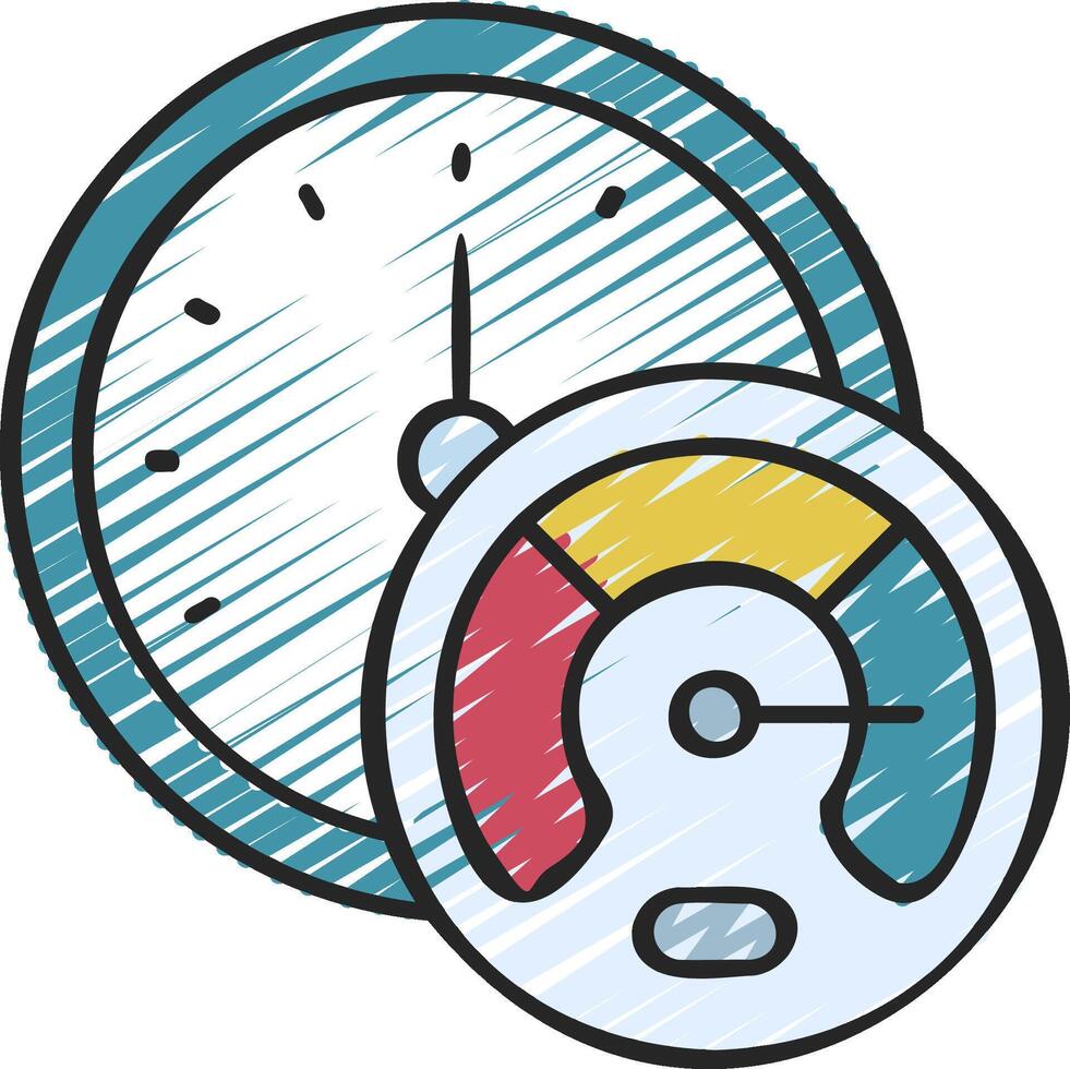 A clock and a speedometer are shown in a sketchy style vector