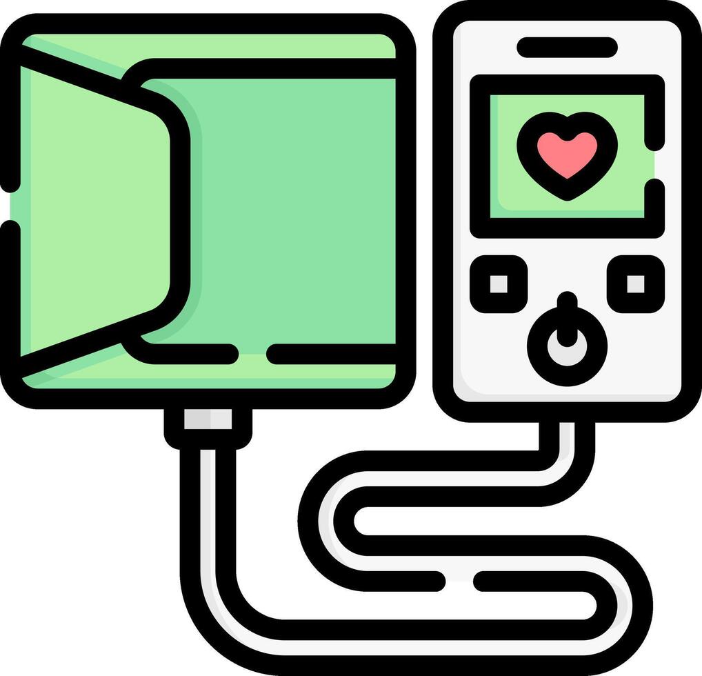 A phone and a heart monitor connected to a charger vector