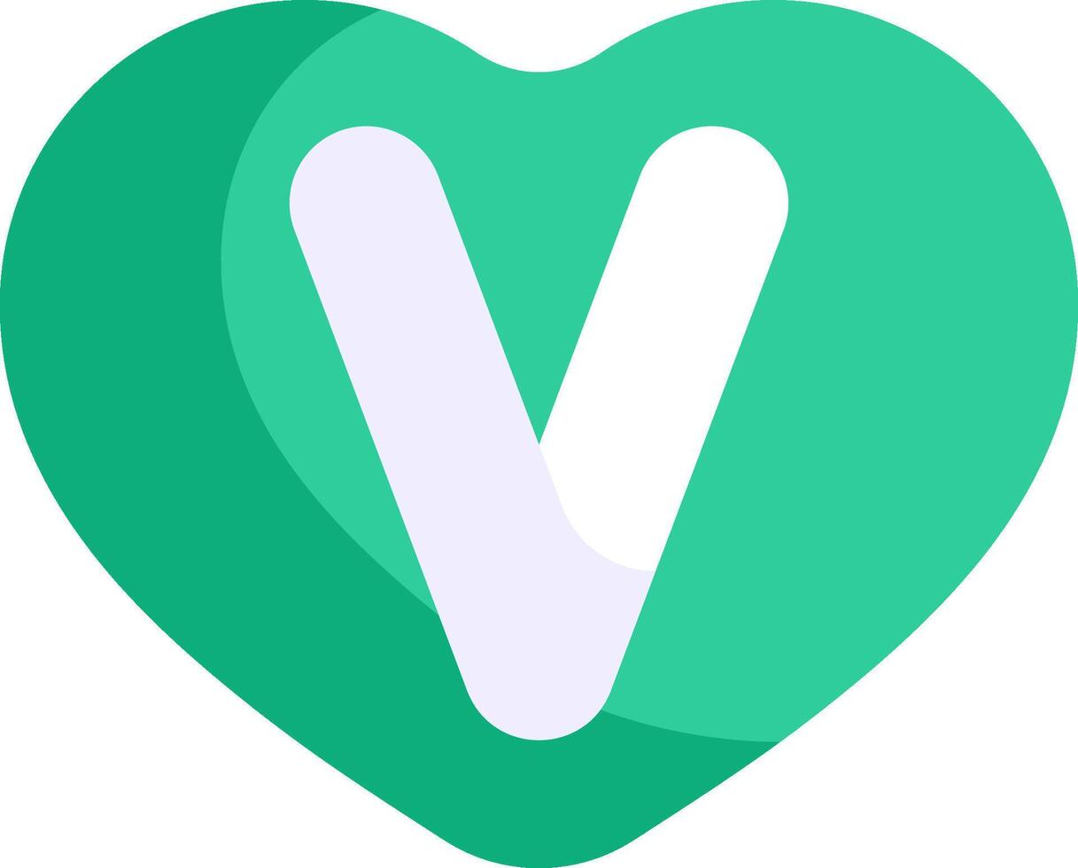 The v logo in a green heart vector